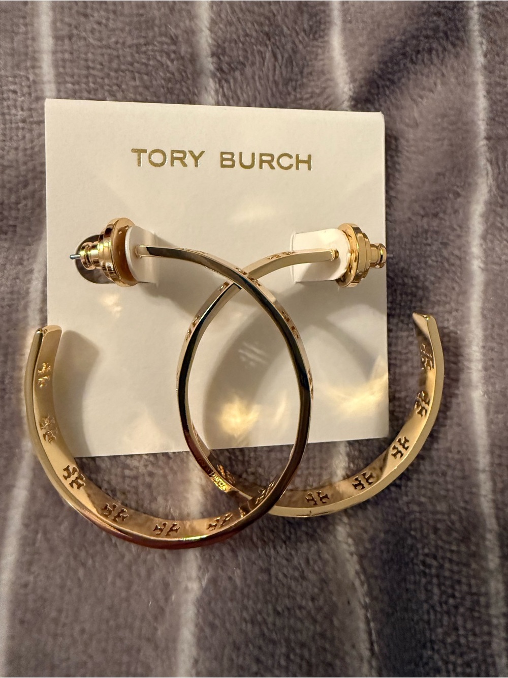 Tory Burch Gold Logo Open Hoop Earrings